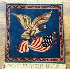 Pictorial Rug of American Flag with Bald Eagle Indo Per'sian Fine 330 KPSI