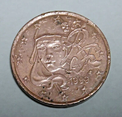pièce 5 cts d'euro 1999 fauté avec défaut (voir toutes les photos) - Photo 1/3