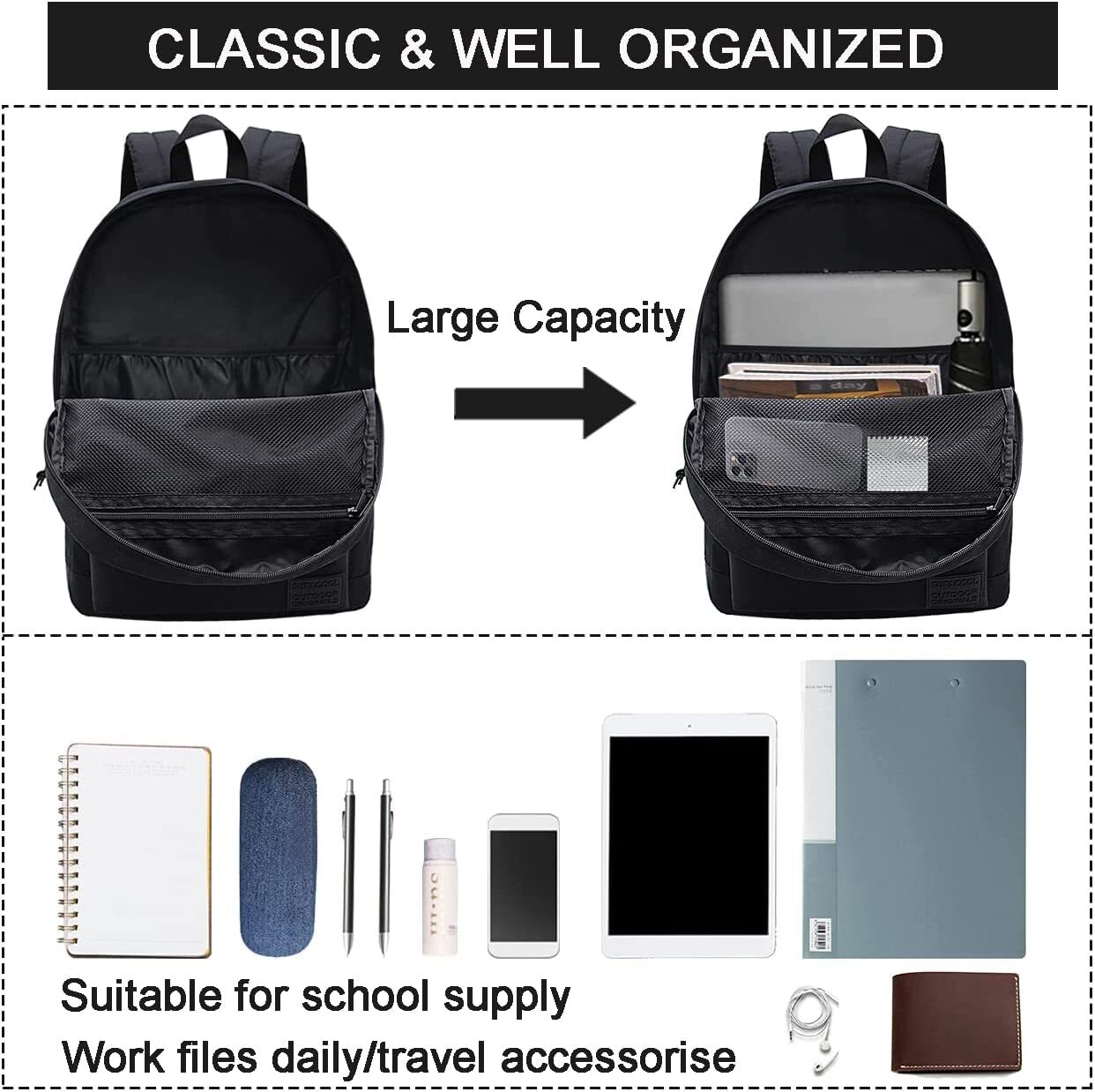 SUPACOOL Lightweight Casual Laptop Backpack with USB Charging Port For