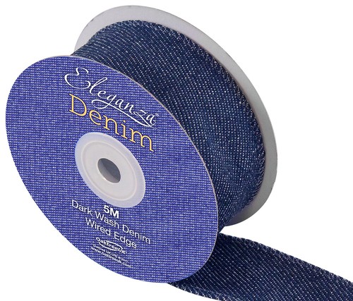 Wired Edge Real Denim Ribbon Jean Fabric Navy Blue - Picture 3 of 4