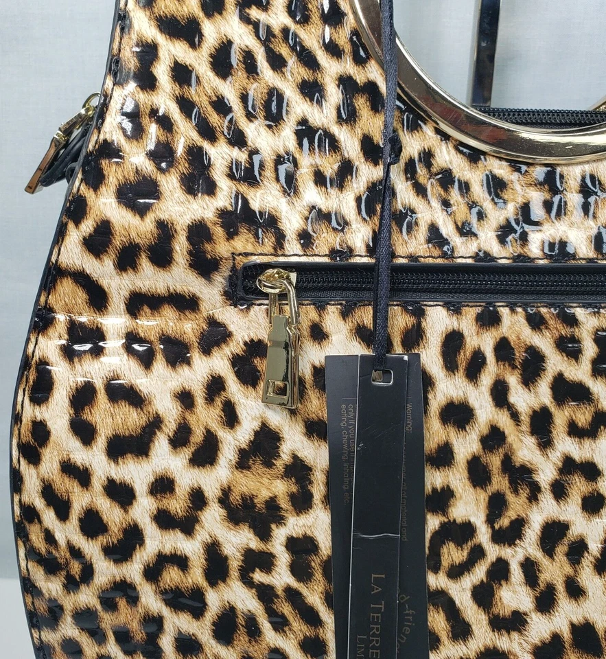 Bolso Bandolera de Mano La Terre Moda Limitado Estampado de Leopardo Cuero Vega Nuevo con Etiquetas Foto 3 de 4