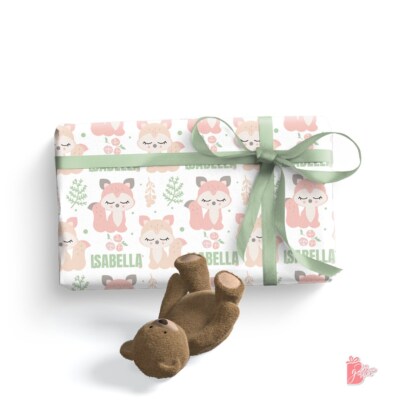 Personalized Gift Wrap w/ Name Pastel Fox Large Gift Wrapping Paper Roll 24 Inch