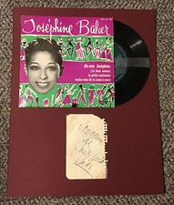 Josephine Baker Jazz Singer Signed Autographed Note & 45 RPM Record Display