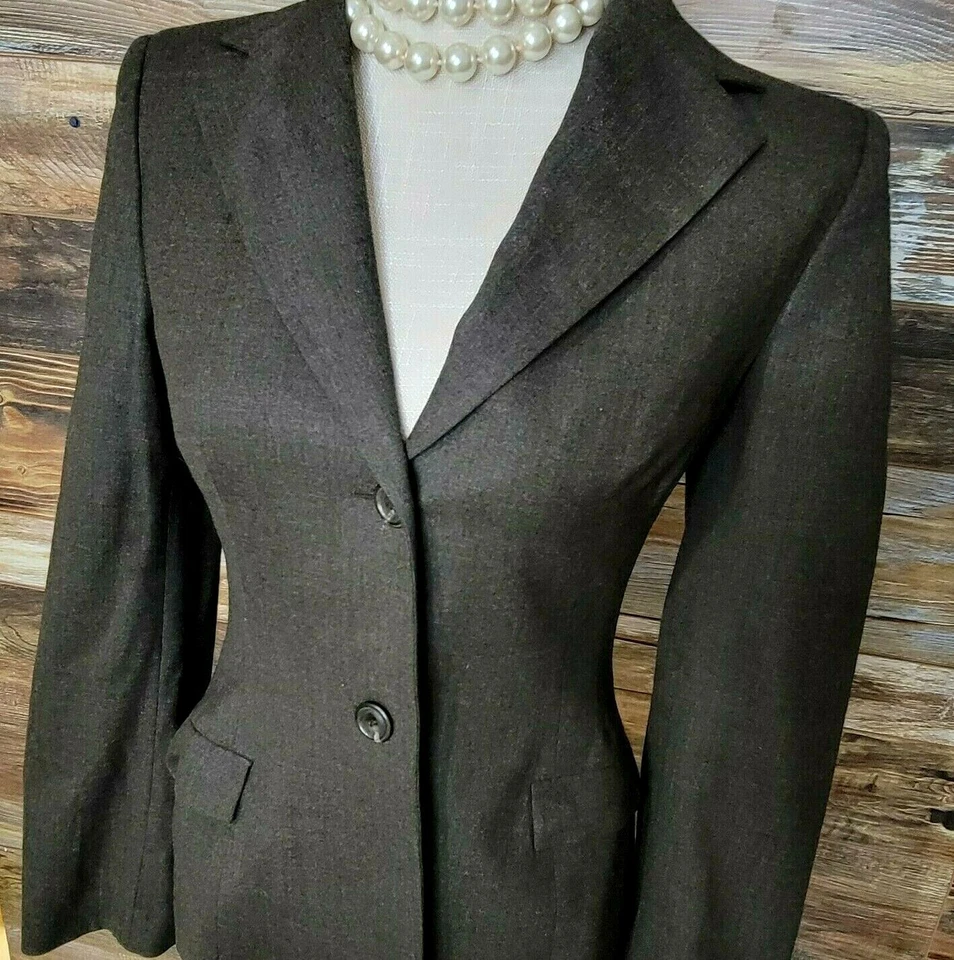 Piazza Sempione Made in Italy Wool Stretch Brown 2-Button Blazer Jacket Size 4 - Image 2 of 4