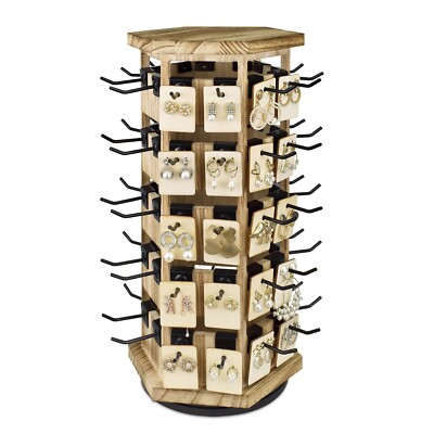 Neuxi Natural Wood Hexagon 6 sided Rotating Jewelry Display Stand