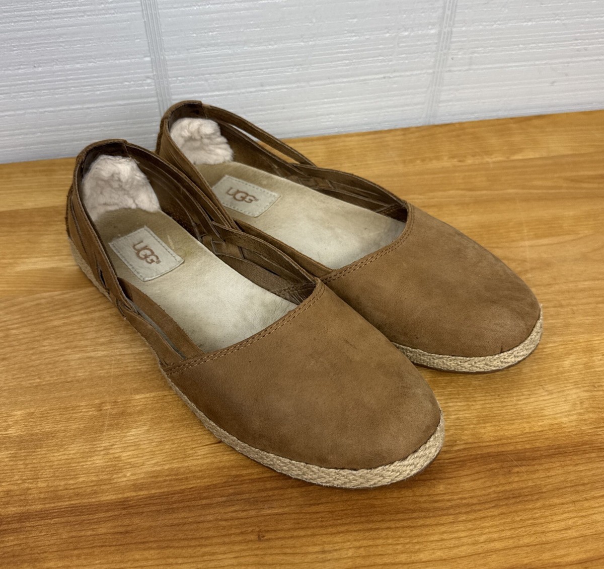 Ugg Cicily Chestnut Brown Leather Espadrille Slip On Flats