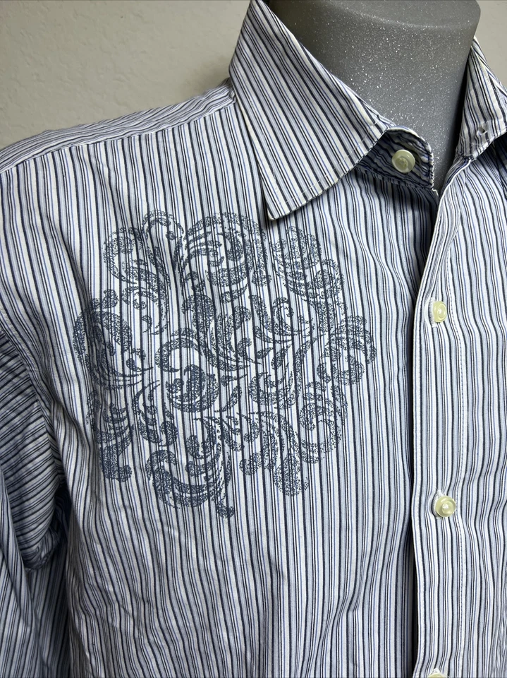 XL (17-17 1/2) Hombres J. Ferrar Manga Larga Camisa Abotonada Blanco Rayas Cachemira Foto 2 de 4