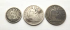 1856 Seated Liberty Quarter, 1868-S & 1875-S Seated Liberty Half Dollars
