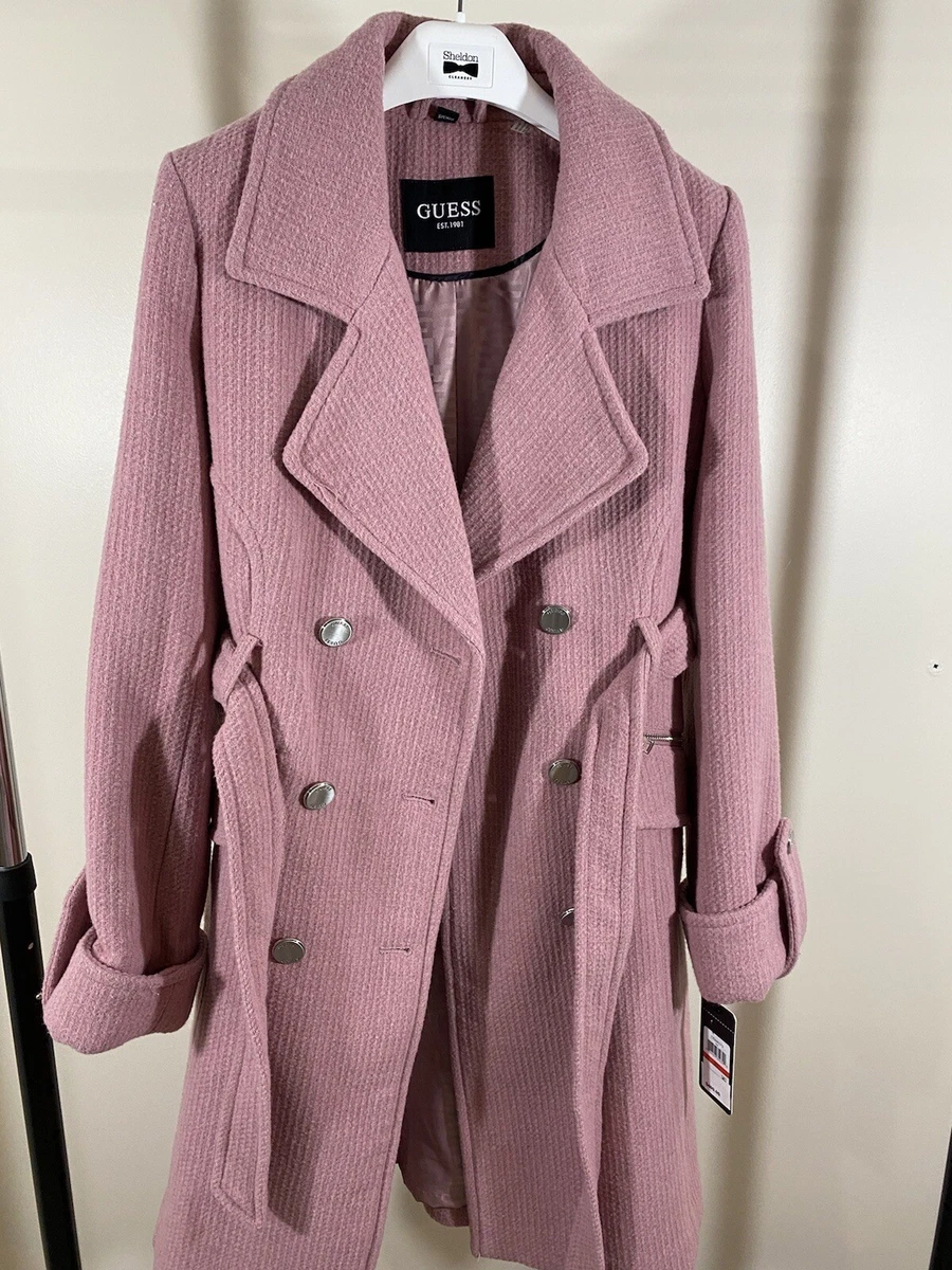 New GUESS Rrosiey Wool Coat With Oversize Collar PINK U.S Size 2