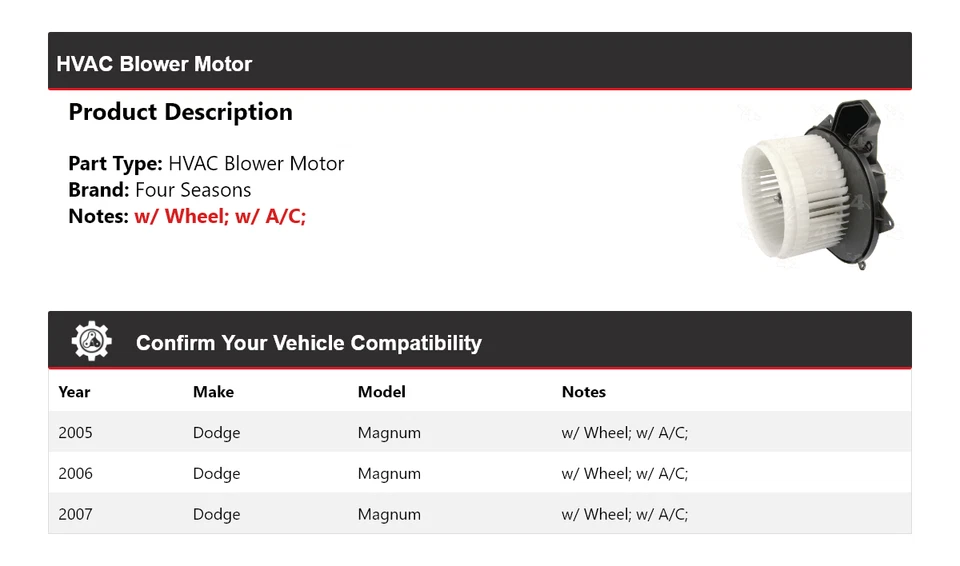 Мотор вентилятора для Dodge Magnum 2005-2007 годов выпуска 4 сезона 2006 - Изображение 2 из 4