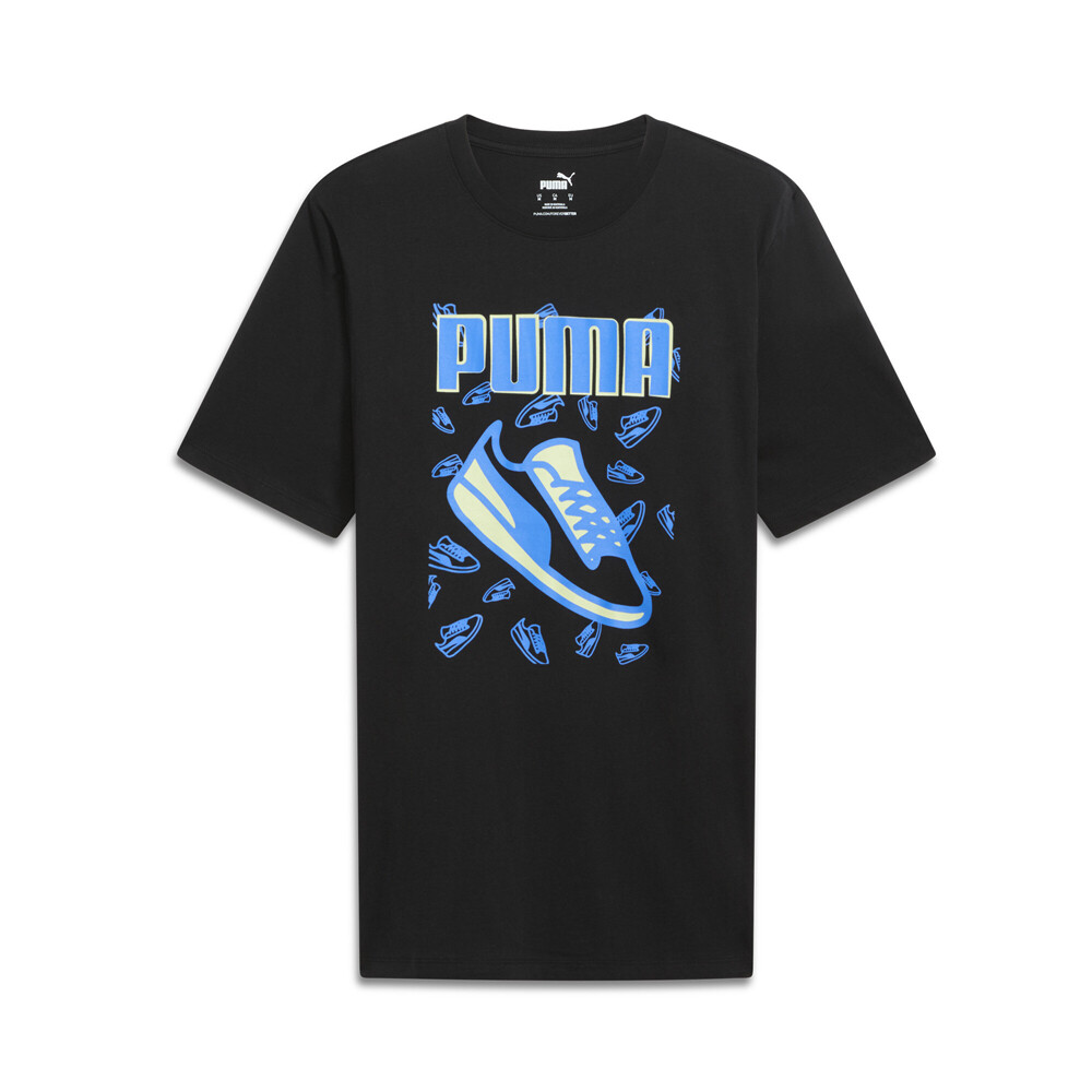 Футболка с круглым вырезом и коротким рукавом Puma Graphics Sneaker, мужские черные повседневные топы, 6847
