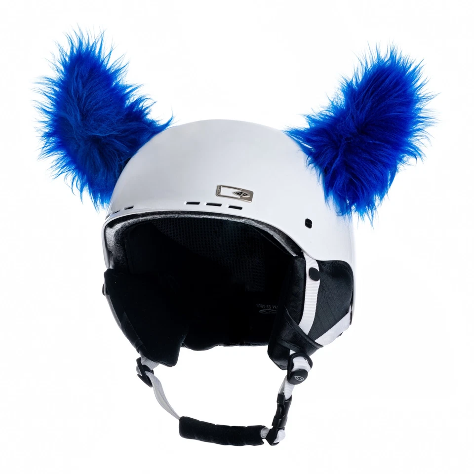 CRAZY EARS Helmohren für Skihelm - wuschelige Hörner für Ski Helm Helmet Blau blue Horn