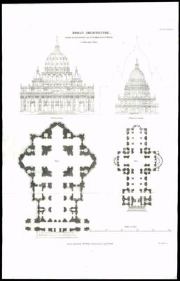 1848 - GROSSER antiker ARCHITEKTUR Druck RÖMER St. Peters & St Pauls ERHÖHUNG (80
