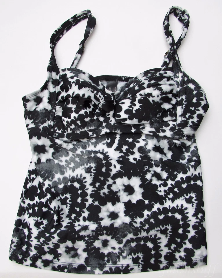 Bisou Bisou черный и белый цветочный всплеск купальный костюм Майка - Sz S - новый без ЯРЛЫКОВ - Изображение 3 из 4