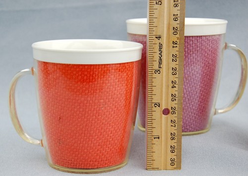 SET of 3 ~ Burlap Lined Insulated Mugs ~ Orange Purple Yellow ~ Jewel Tones - Picture 3 of 5