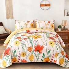 Yellow Quilt Set King Size, Yellow Floral Reversible Bedspread Soft Microfiber L
