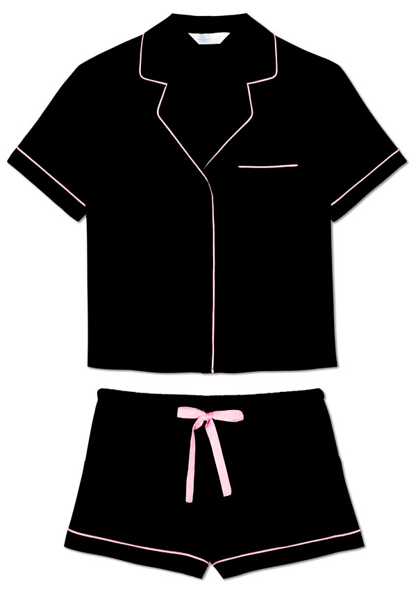 Pyjama-Set Damen schwarz Satin Oberteil & Shorts Schlafanzug Loungewear neu mit Etikett Primark