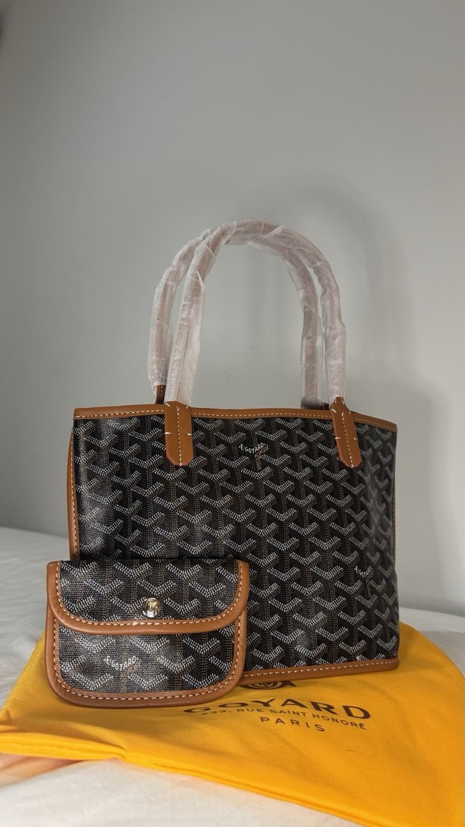 HOT Goyard Tote Bag Black And Brown Goyard Mini Anjou Tote