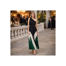 One Shoulder Formal Event Dress Pleated Color Block Elegant Cocktail Wedding