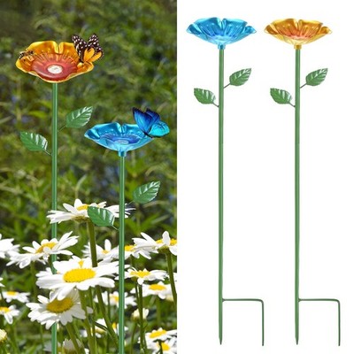 2-Pack Bee Watering Stations, 25 Inch Iron Bee Bath for Garden [Blue/Yellow]