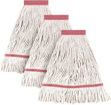 MATTHEW CLEANING Heavy Duty Mop Head Commercial 3 Count (Pack of 1), White 