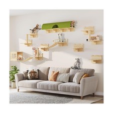 16-in-1 Cat Wall Shelves, Multi-Level Solid Wood Cat Furniture for Wall, Floa...