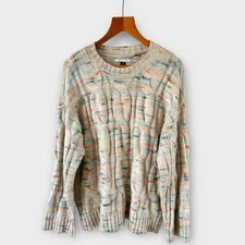 American Eagle Jumper L Whoa So Soft Sweater Multi Cream Cable Knit Oversized