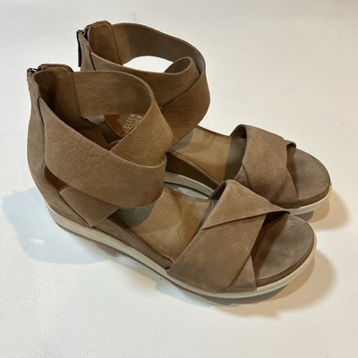 Eileen Fisher Womans Sz 7 Sport Tumbled Leather Sneaker Sandal Tan Brown Straps