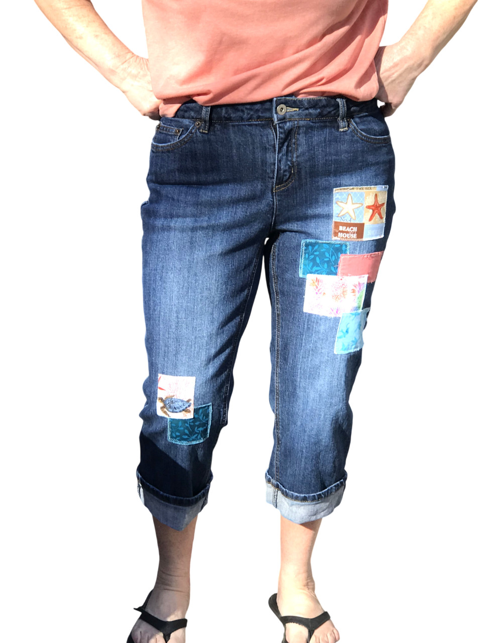 Upcycled Cropped Jeans Patchwork Capris, andmade … - image 3