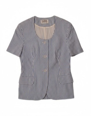 TAIFUN Womens Short Sleeve Blazer Jacket EU 38 Medium Blue Gingham BY12