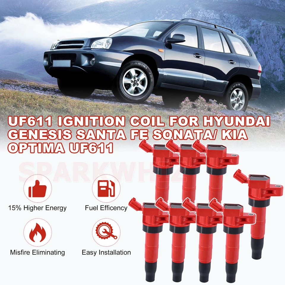 UF611 Ignition Coil and Iridium Spark Plug For 2009-2012 Hyundai Genesis 4.6L V8 - Image 3 of 4