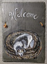 Dog Pup WELCOME Sign Hand Crafted Slate Plaque House Warming 10x14"