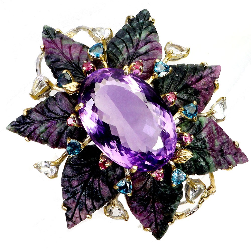 925SterlingSilverBangleOvalAmethyst62ctTopazHandmadeGemstone7inRare