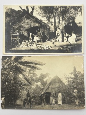 RPPC Chapala Jalisco Mexico Village Life Indigenous Lot Of 2 Thatched Hut 1910s