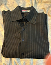Prada Men's Black White Striped Long Sleeve Dress Shirt XL Point Collar Slim