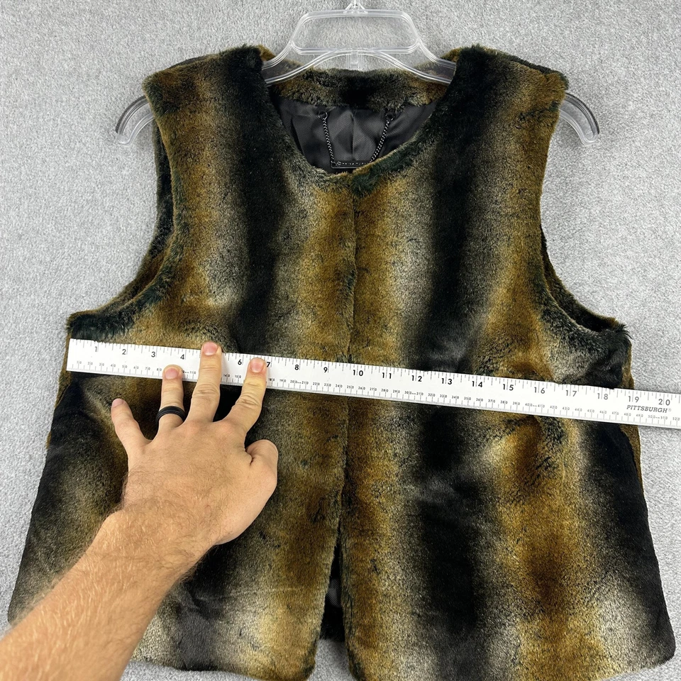 Chaleco de piel sintética Trina Turk para mujer talla 10 marrón negro sin mangas chaqueta Foto 3 de 4