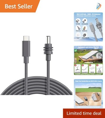 Rated 3.28FT Weatherproof USB-C to DC Cable for Secure Charging Outdoors