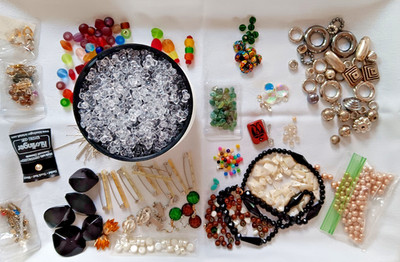 1 Lb. Jewelry Making Lot Vintage-to-Now Beads, Findings Etc. Use/Collect/Harvest