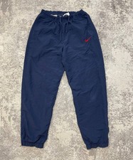 Vintage 90s Nike Nylon Track Pants Navy Blue, Red Swoosh, Size M