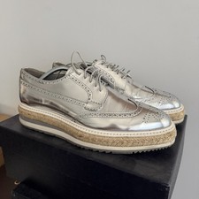 PRADA Platform Derby Dress Shoes Silver Chrome - US 9