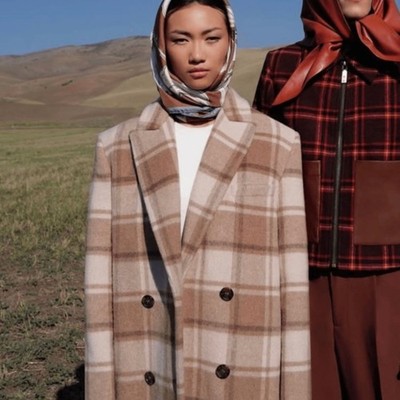 Was Him Designer $290 Unisex The Ludlow plaid coat wool blend wheat size XL