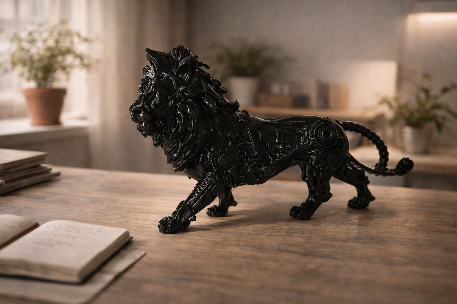 Lion Steampunk 20 cm figurine mécanique déco industrielle cuivre et laiton