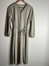 Uniqlo Dress Womens Medium Beige Tan Button Up Tie Front 
