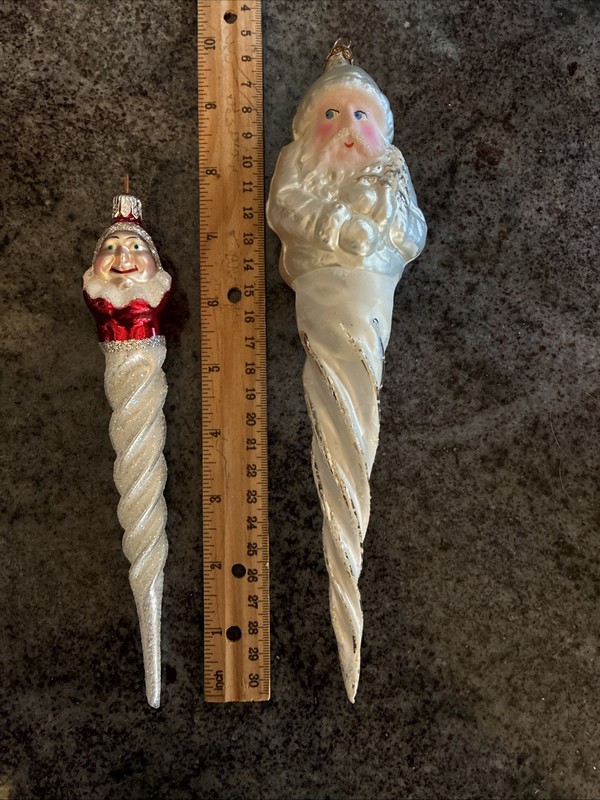 Vintage Christopher Radko "Jack Frost" & Silver Santa Icicle Ornaments Lot of 2