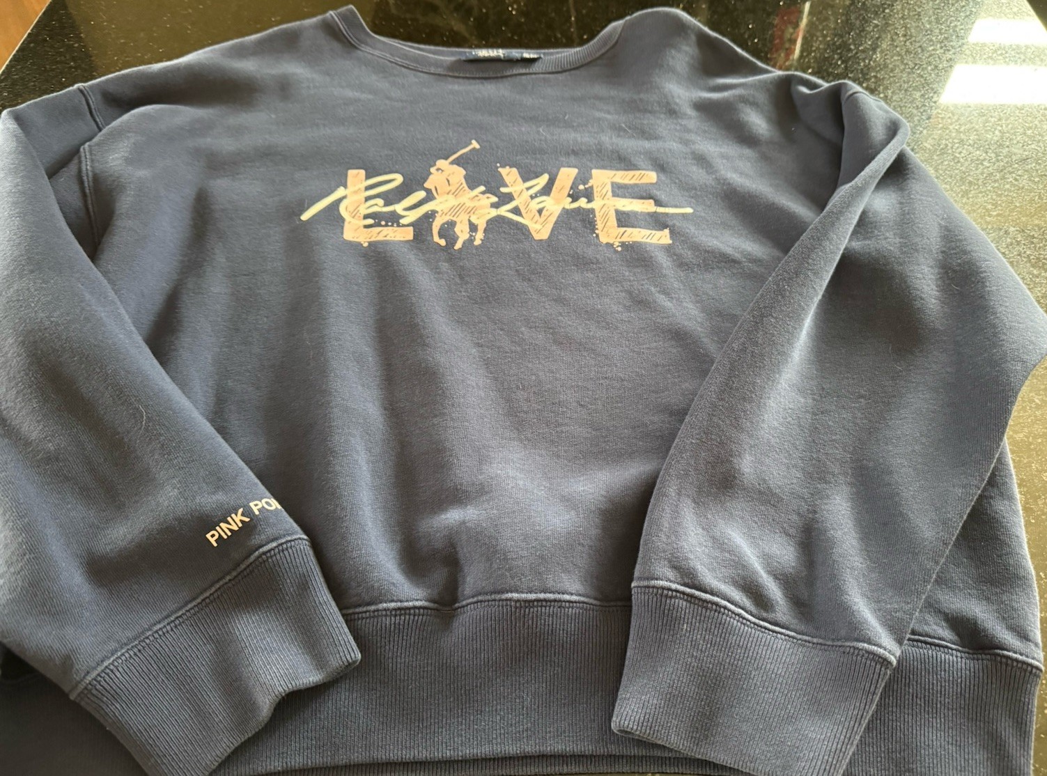 Polo Ralph Lauren donna felpa pile grande pony blu taglia XL oversize