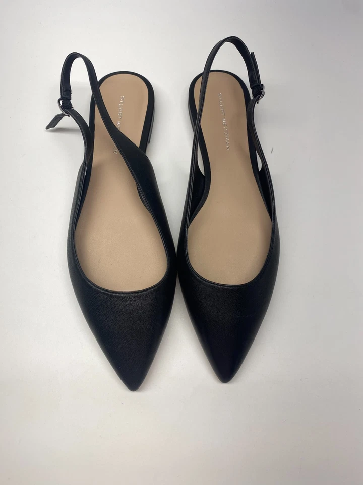 Stuart Weitzman Women's Black Mara Pointed Leather Toe Slingback Flat Sz 8 - Image 3 of 4