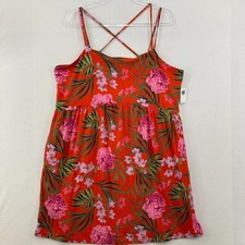 New Old Navy size XXL Pink Red Floral Tropical Strappy Mini Dress Vacation