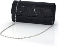 Damen Clutch Abendtasche Silber Glitzer Kettentasche Elegante Envelope Tasche Pa