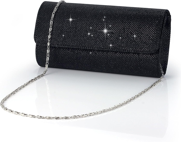 Damen Clutch Abendtasche Silber Glitzer Kettentasche Elegante Envelope Tasche Pa-image
