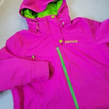 Marmot Membrain Womens M Pink Green Ski Jacket Hooded Active Outdoor Coat Winter